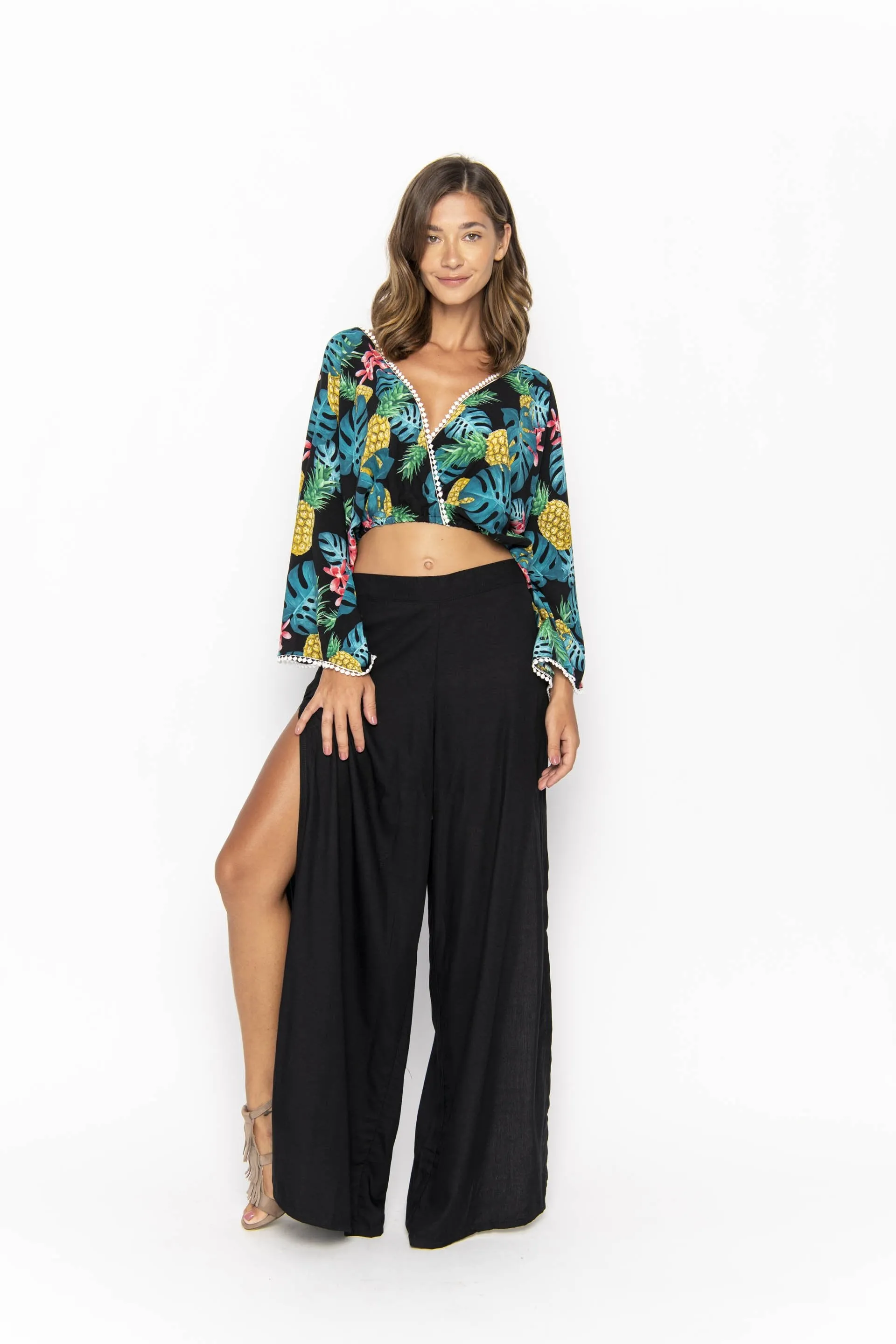 Sakura, Tropical Ananas Black, Long Sleeved Top sold by Love Anchor