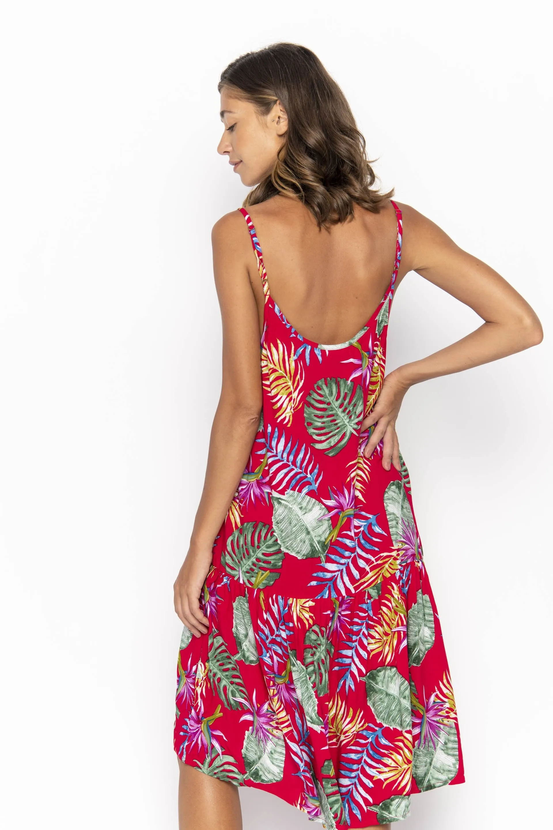 Jasmine, Tropical Monstera Red, Mini Dress sold by Love Anchor product image thumbnail 3