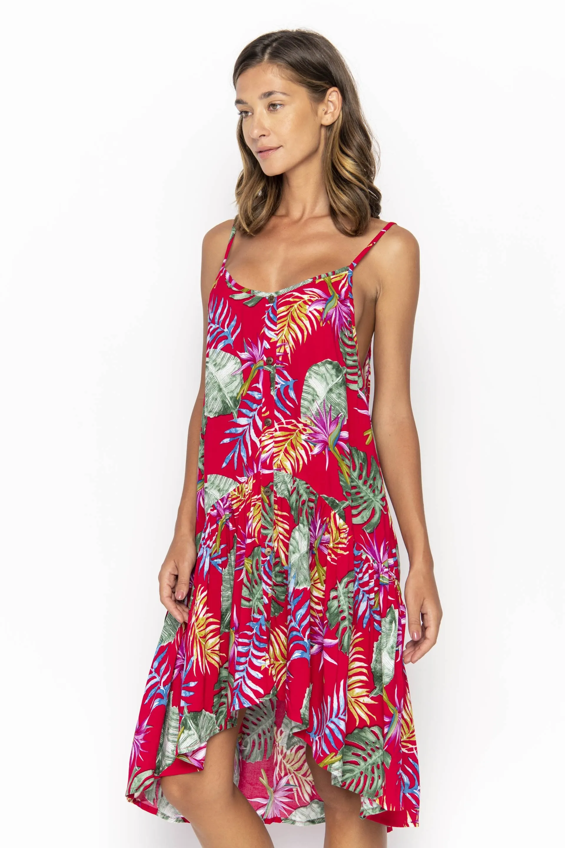 Jasmine, Tropical Monstera Red, Mini Dress sold by Love Anchor product image thumbnail 2