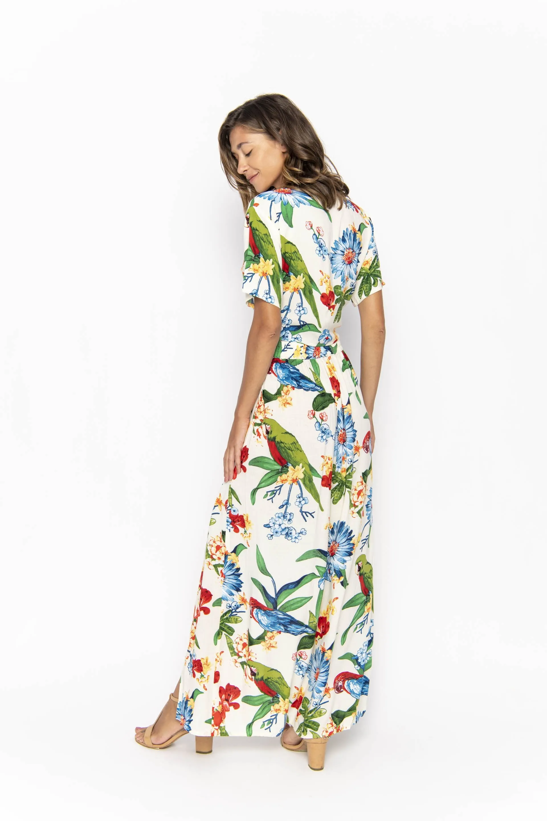 Cropped Ikat, Tropical, V Neck, Short Sleeve Tie Top, Wholesale sold by Love Anchor product image thumbnail 3