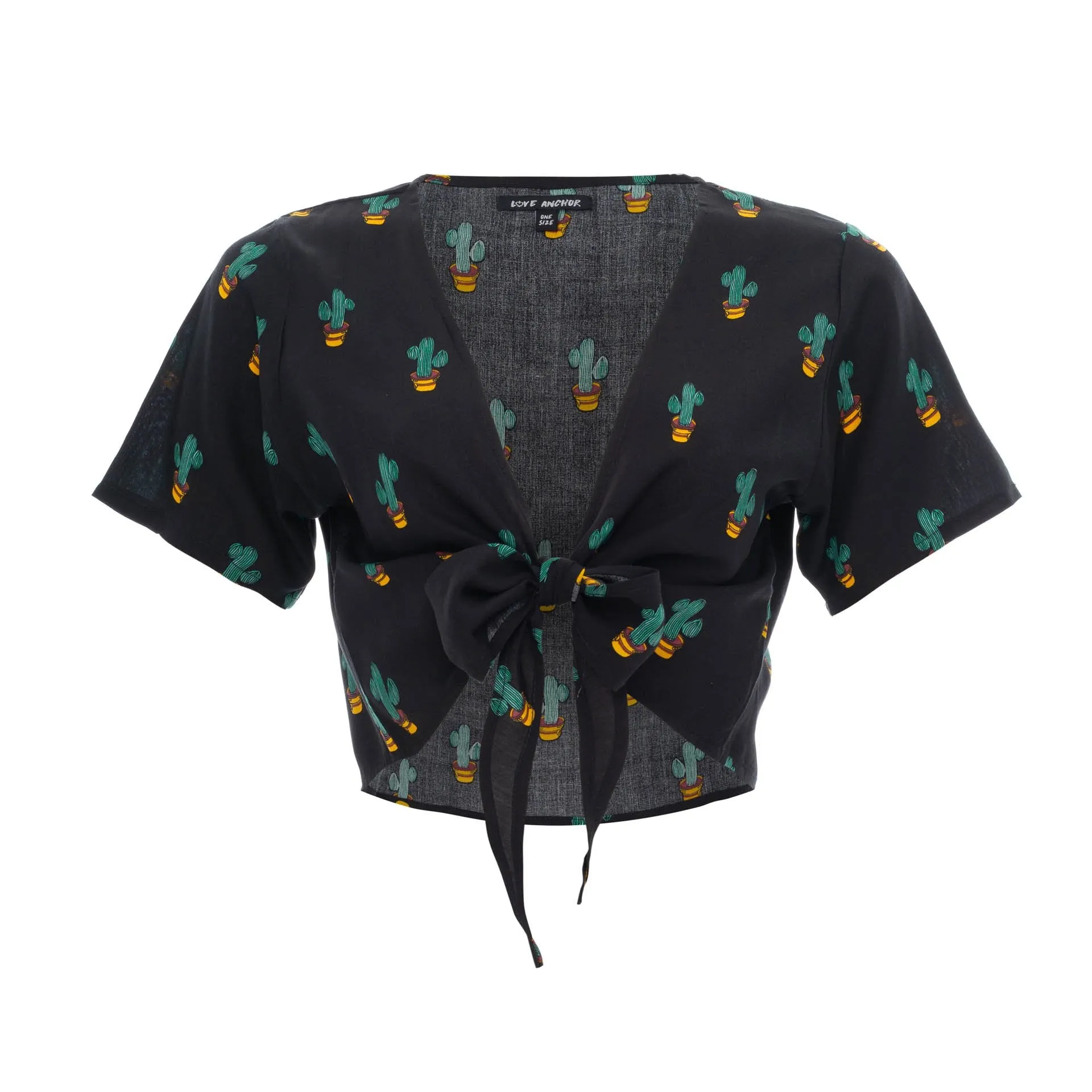 Cropped Ikat, Tropical, V Neck, Short Sleeve Tie Top, Wholesale sold by Love Anchor product image thumbnail 4