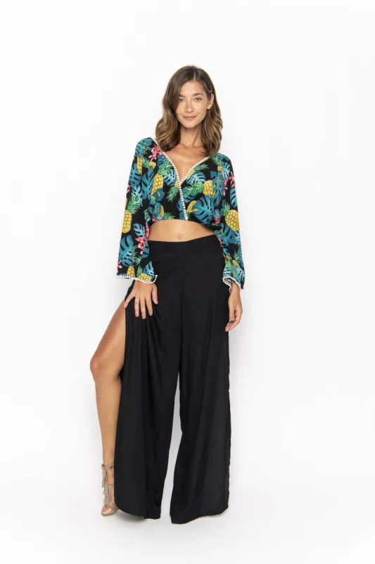 Sakura, Tropical, Long Sleeved Crop Top, Wholesale sold by Love Anchor