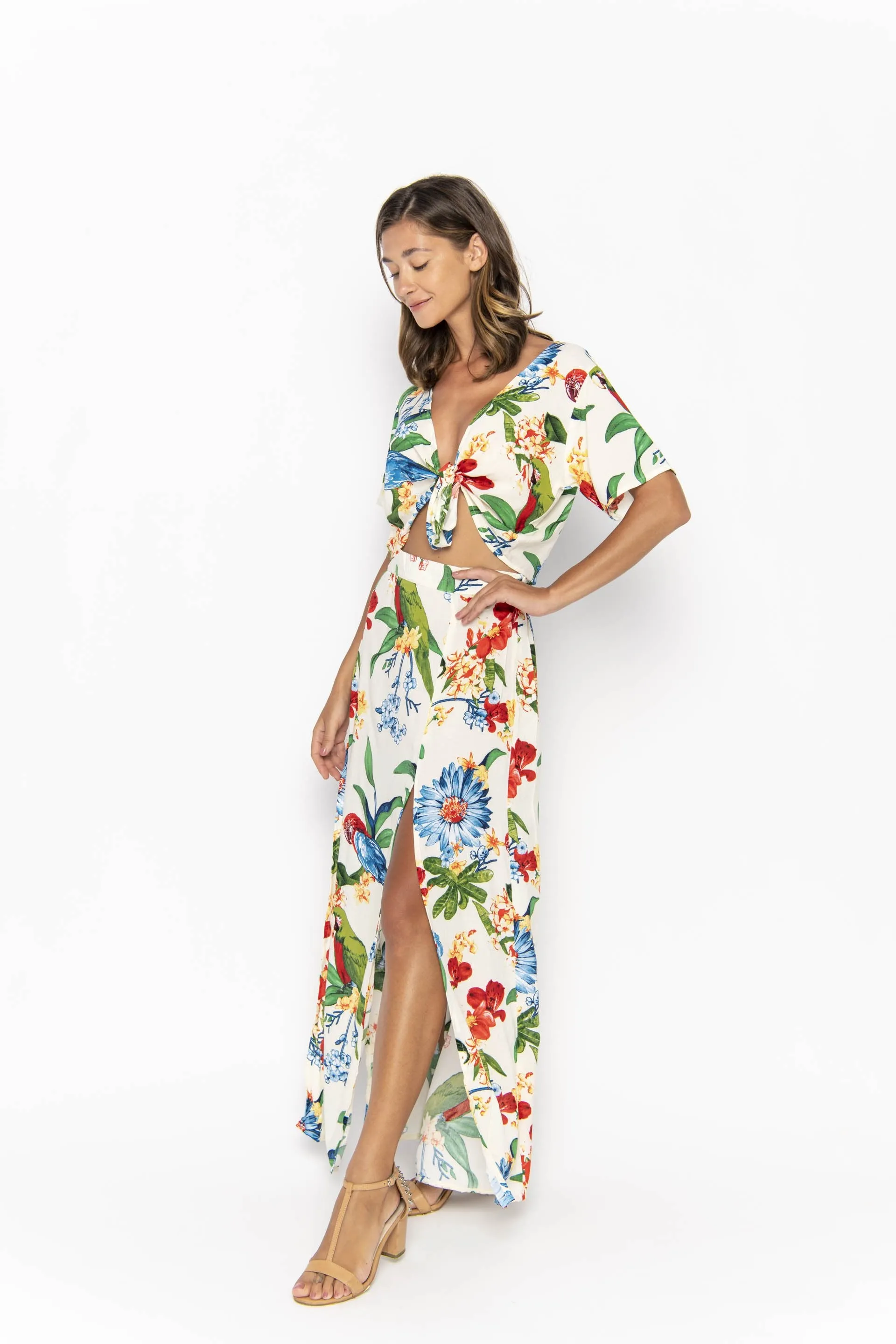 Ikat, Tropical Macaw White, Cropped Top sold by Love Anchor product image thumbnail 2