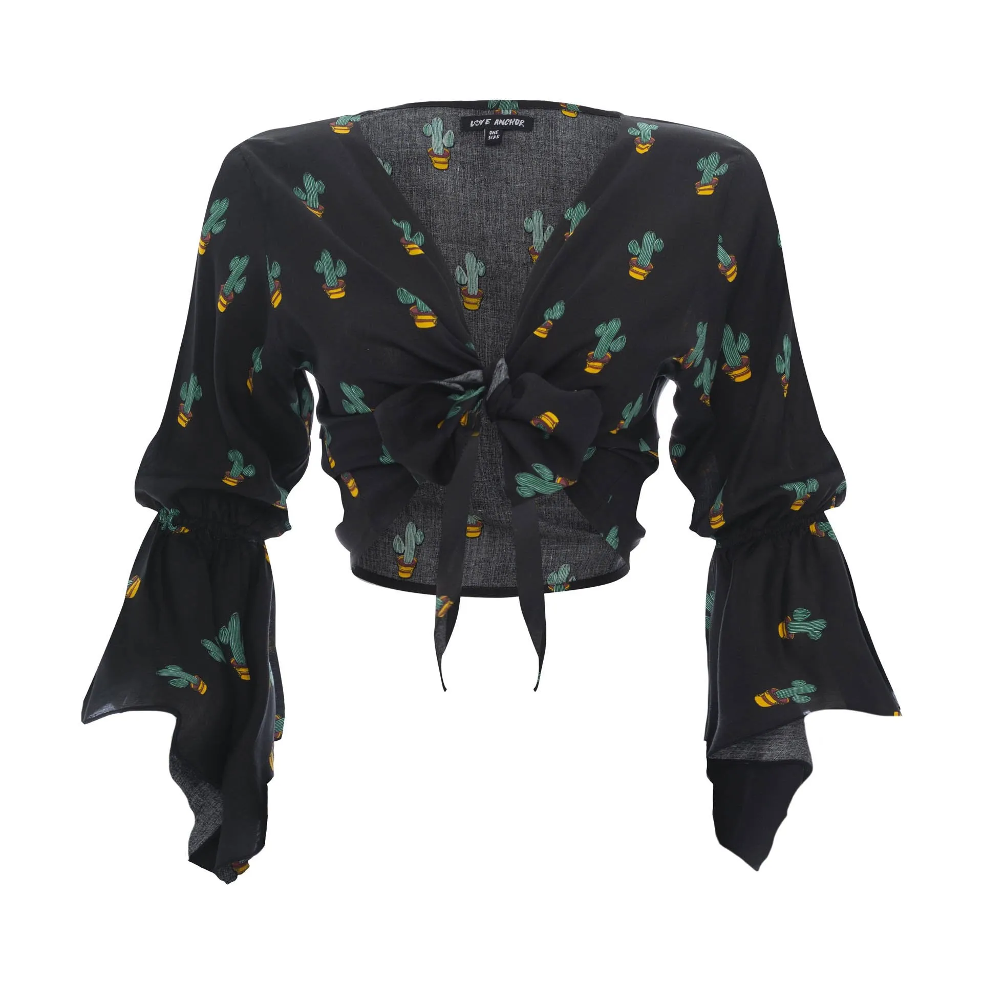 Cropped Gypsy, Tropical, Long Flounce Sleeve Top, Wholesale sold by Love Anchor product image thumbnail 5