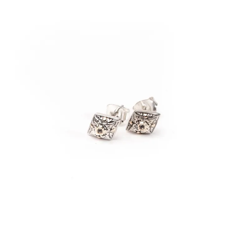 Earstud White Topaz Two Tone sold by Love Anchor
