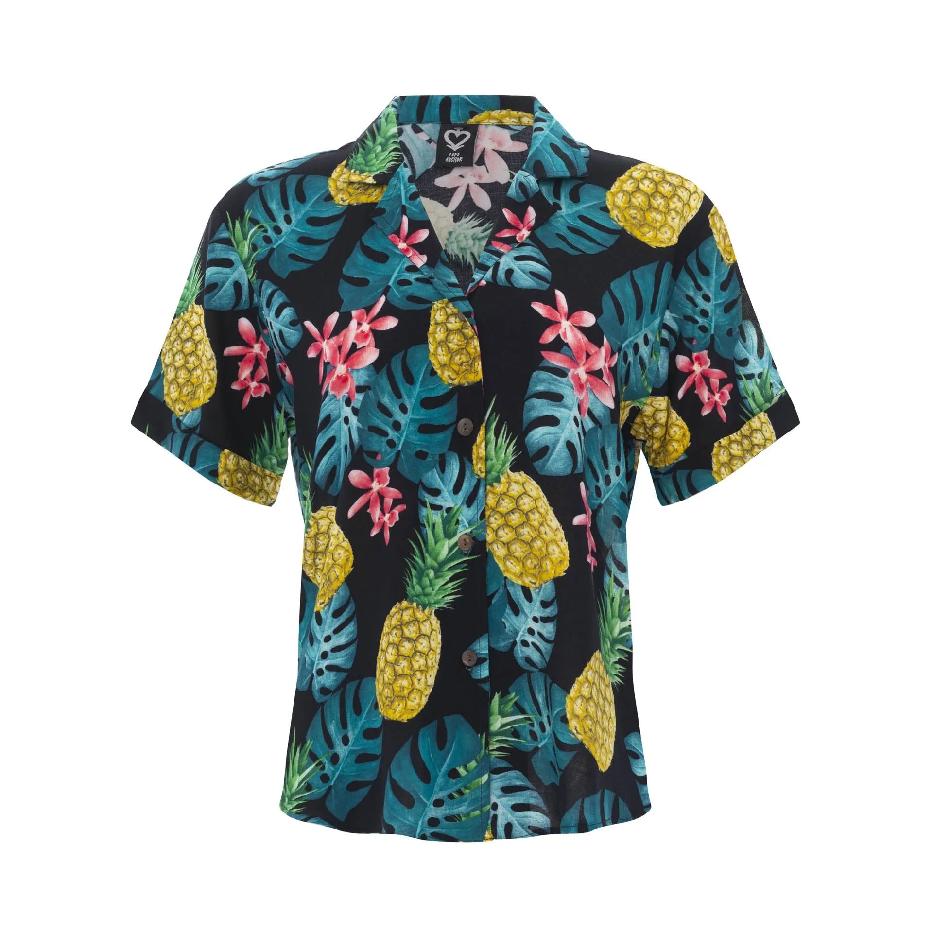Women's Short Sleeve Shirt, Tropical Ananas Black sold by Love Anchor product image thumbnail 4