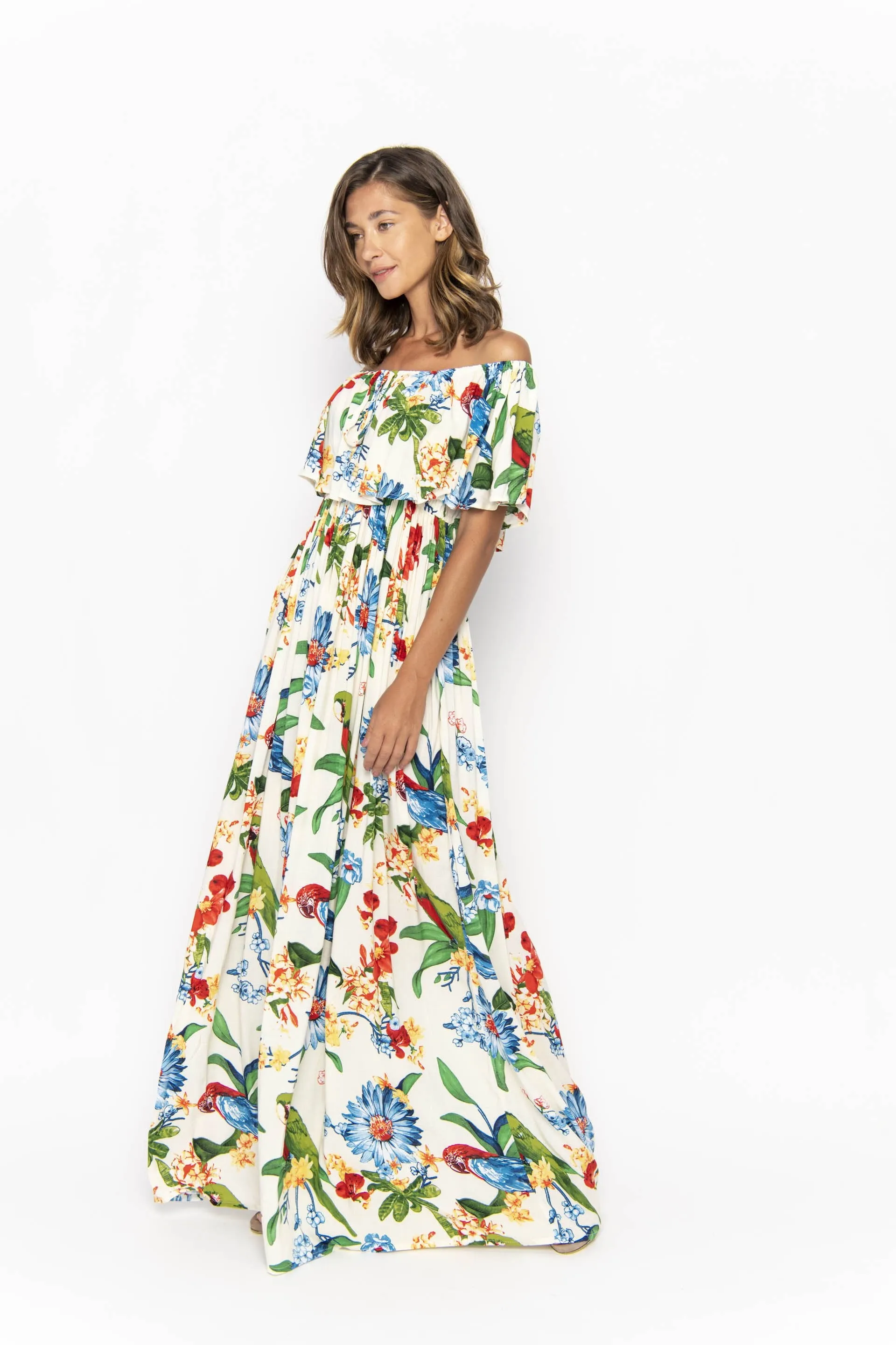 Safia, Tropical Macaw White, Maxi Dress sold by Love Anchor product image thumbnail 2