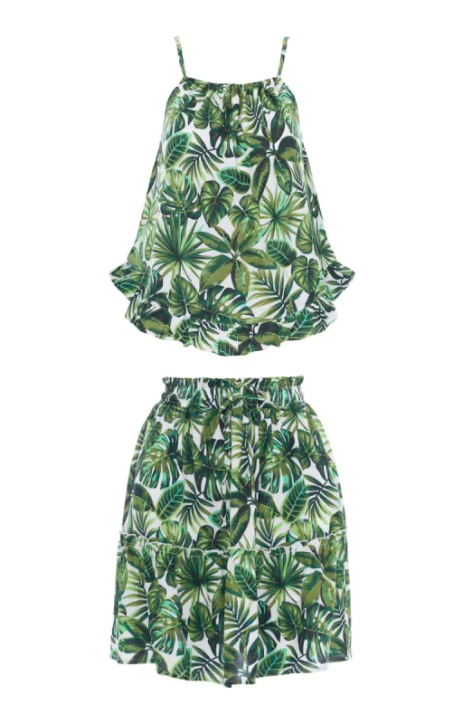 Set Catty Camisole-Mini Skirt Frill, Tropical sold by Love Anchor