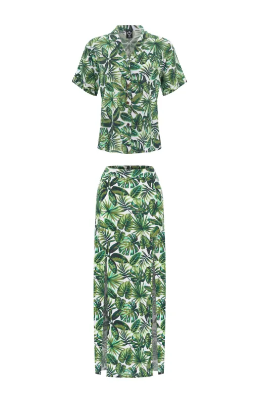 Women Short Sleeve Shirt-Tulip Maxi Skirt, Tropical sold by Love Anchor