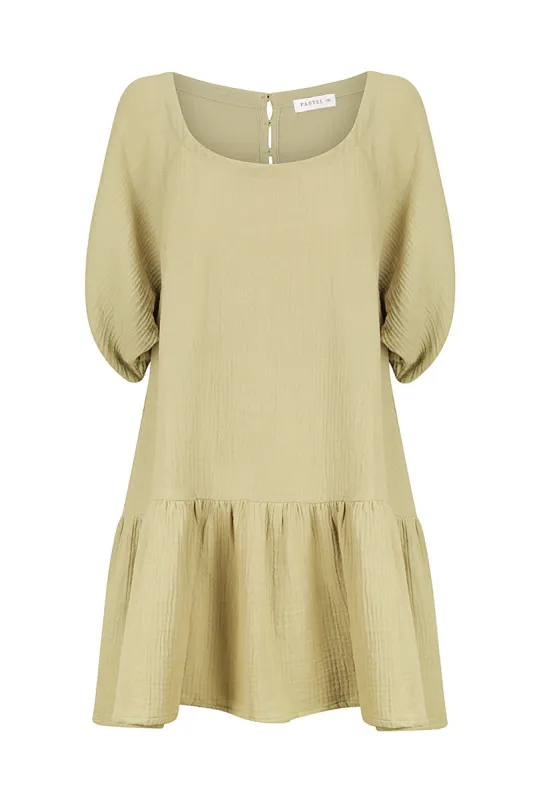 Solana Puff Sleeve Mini Dress - Sage sold by Pastel