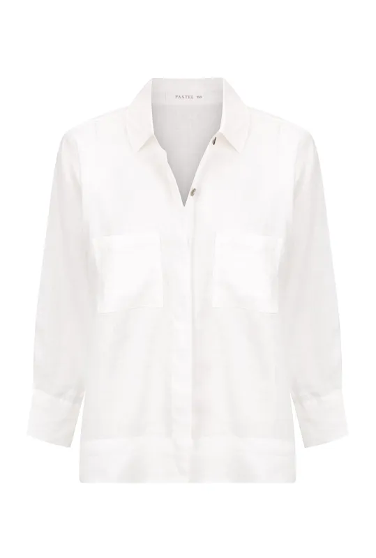 Solana 3/4 Sleeved Button Up Shirt - White sold by Pastel