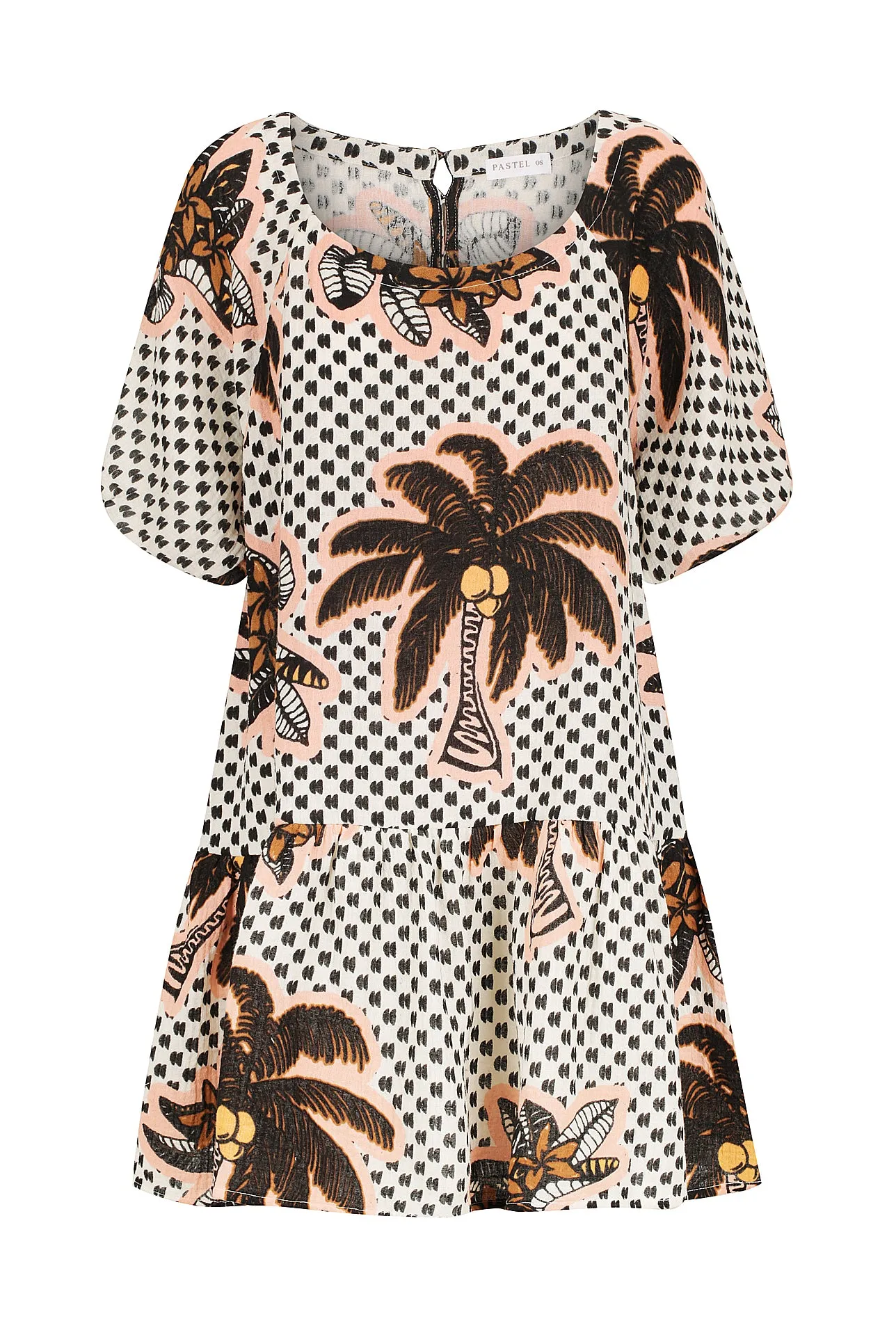 Paradise Palm Puff Sleeve Mini Dress sold by Pastel