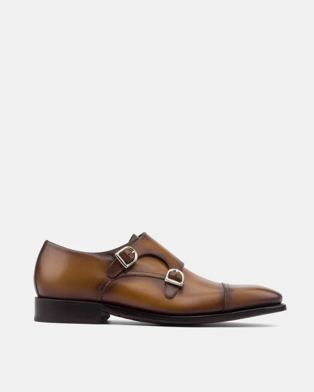 Francis Tobacco Double Monk Strap with Half-Rubber Soles - 722 made by Cobbler Union