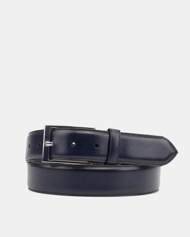 Matching Belt - Navy Hand-Burnished Calfskin sold by Cobbler Union