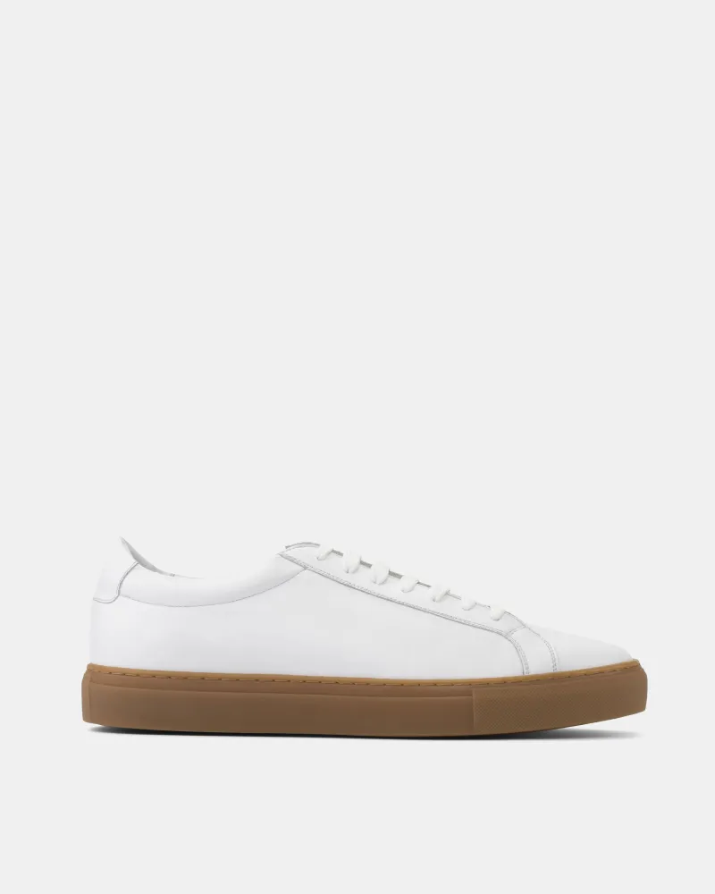 White Low Kick Dress Sneaker in Amber Soles sold by Cobbler Union