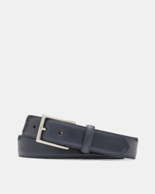Glazed Calf Belt in Navy Leather sold by Cobbler Union