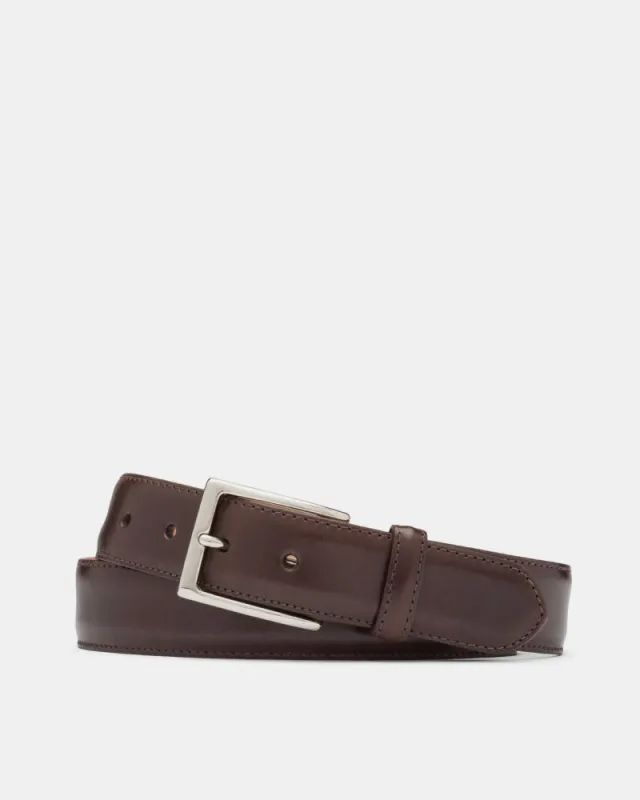 Glazed Calf Belt in Chocolate Leather made by W. Kleinberg