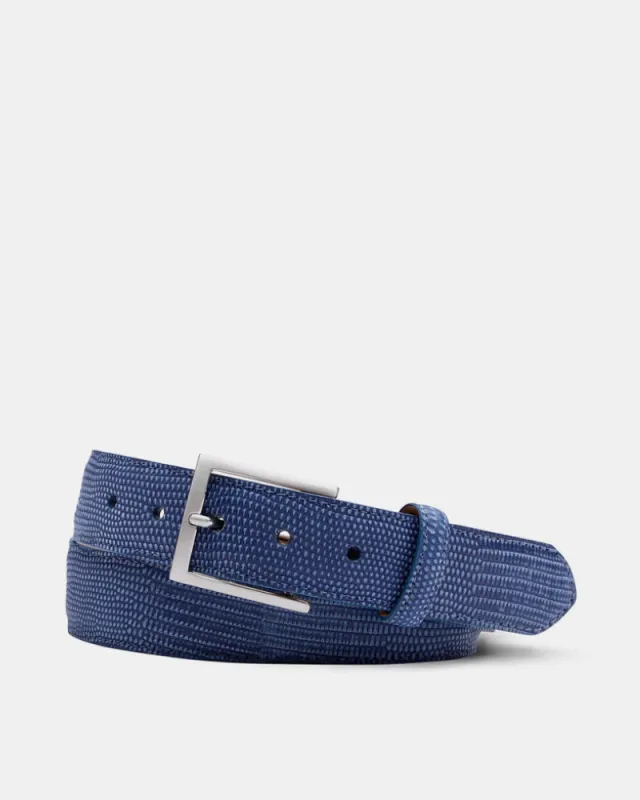 Classic Lizard Belt in Nubuck Blue sold by Cobbler Union