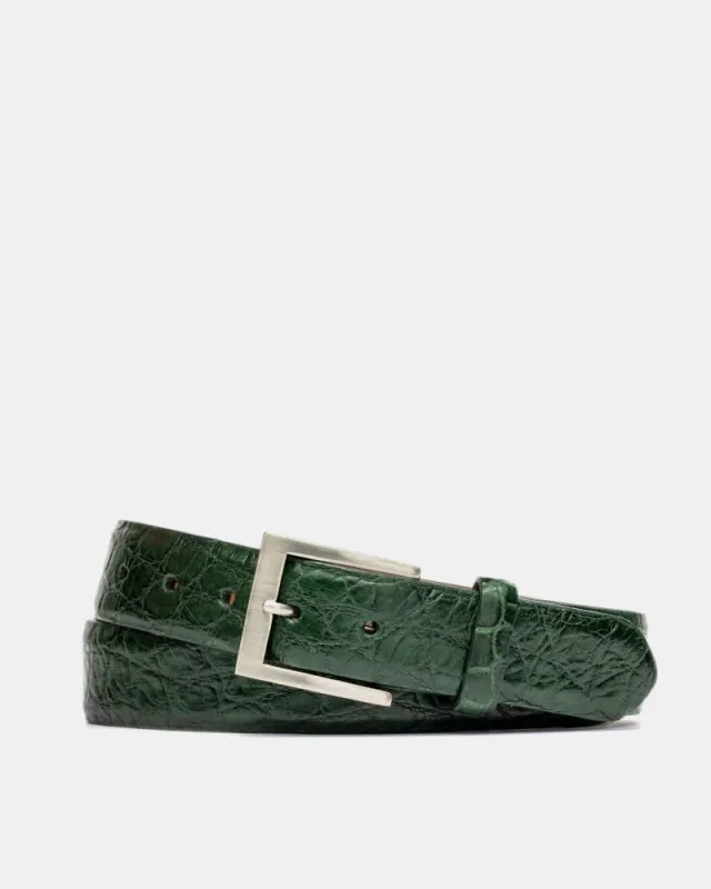 Matte American Alligator Belt in Forest Green sold by Cobbler Union