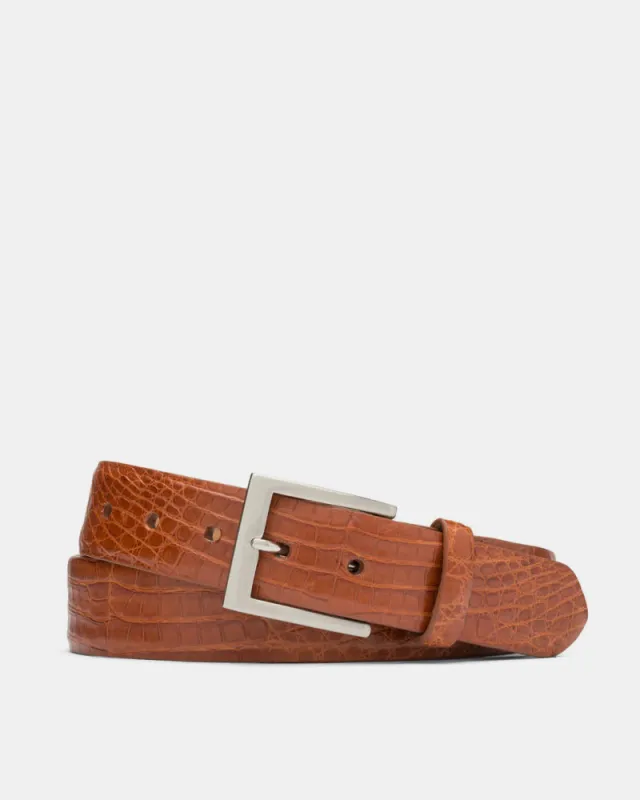 Caiman Crocodile Belt in Brandy sold by Cobbler Union