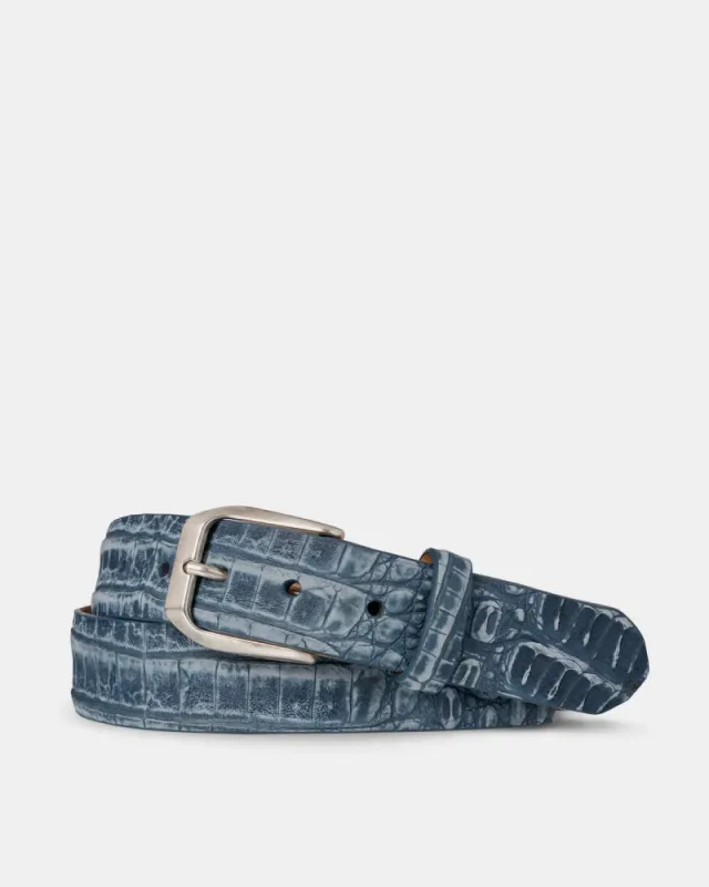 Nubuck Crocodile Belt in Navy sold by Cobbler Union