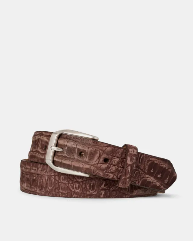 Nubuck Crocodile Belt in Chocolate sold by Cobbler Union