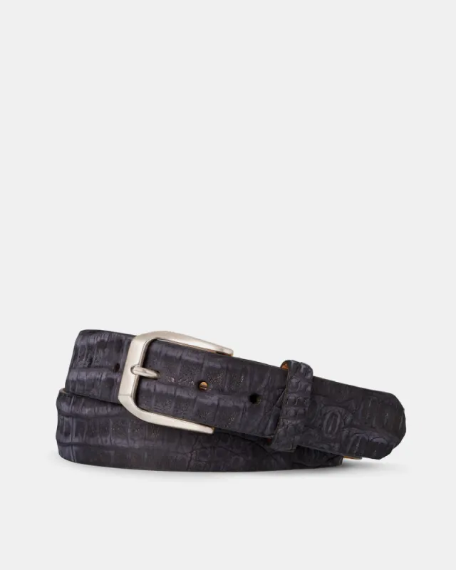 Nubuck Crocodile Belt in Black sold by Cobbler Union