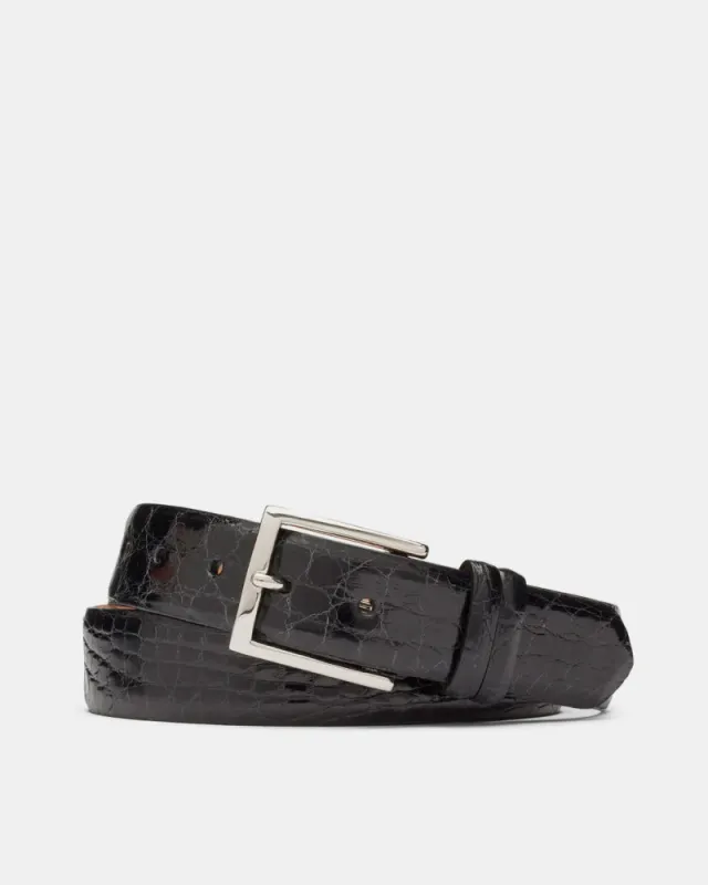 Glazed Crocodile Belt in Black Leather sold by Cobbler Union