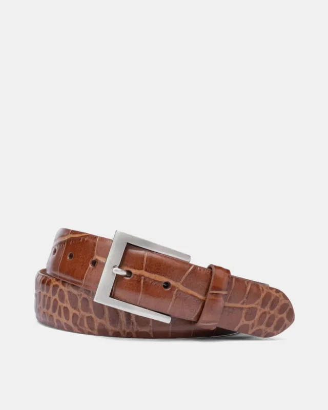 Embossed Croc Belt in Cognac Leather sold by Cobbler Union