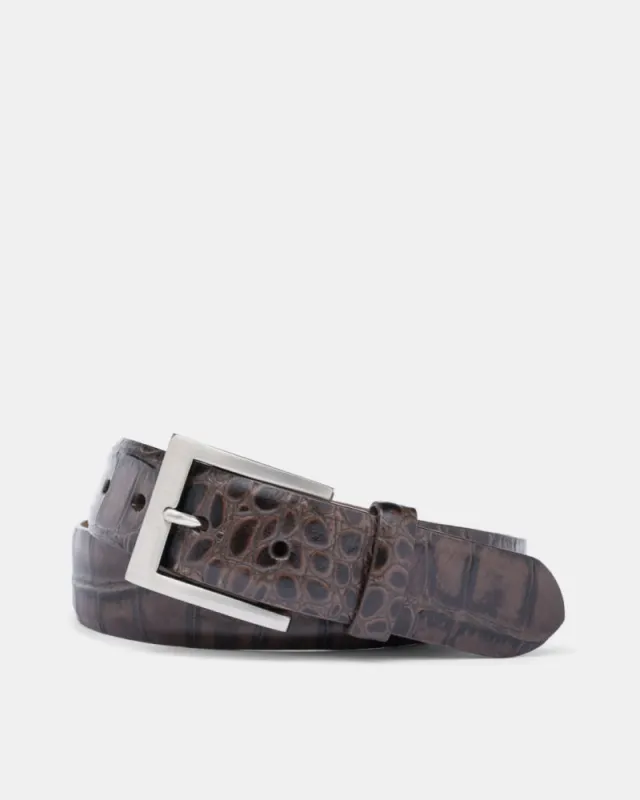 Embossed Croc Belt in Chocolate Leather sold by Cobbler Union