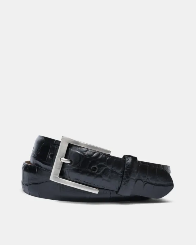 Embossed Crocodile Belt in Black Leather sold by Cobbler Union