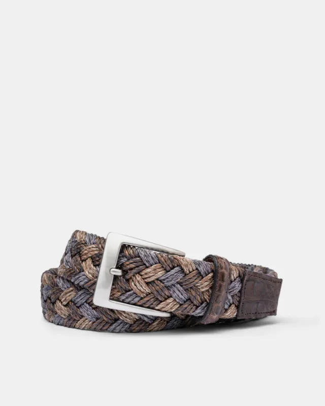 Cloth Weave with Crocodile Tabs Belt in Kaki sold by Cobbler Union