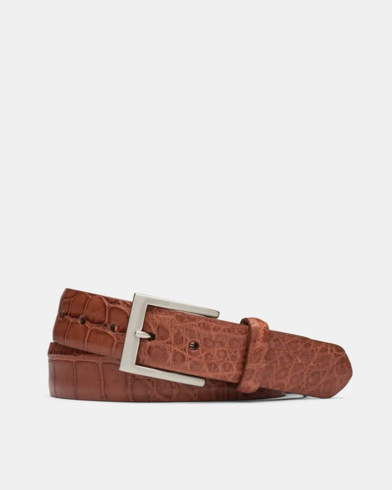 Matte American Alligator Belt in Cognac Leather sold by Cobbler Union