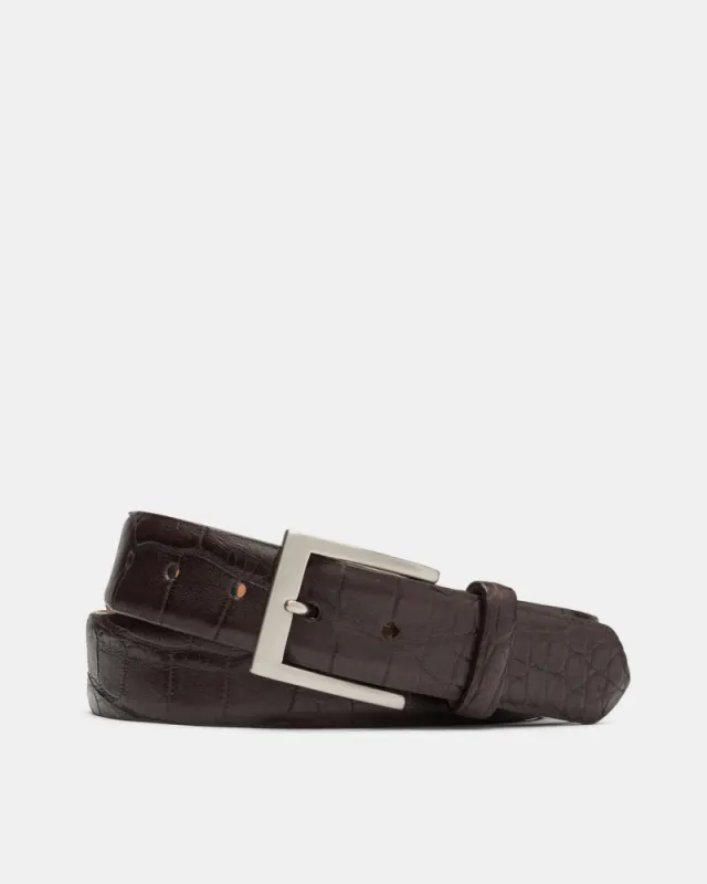 Matte American Alligator Belt in Chocolate Leather sold by Cobbler Union
