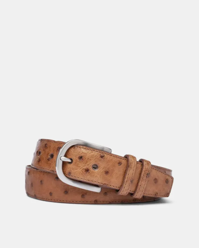 Quilled Ostrich Belt in Brandy Leather sold by Cobbler Union