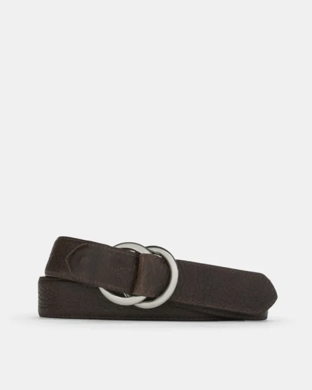 American Bison Belt in Chocolate Leather with Oring Buckles sold by Cobbler Union