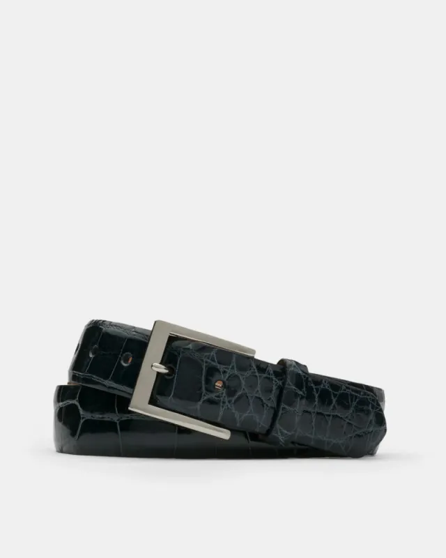 Glazed American Alligator Belt in Navy Leather sold by Cobbler Union