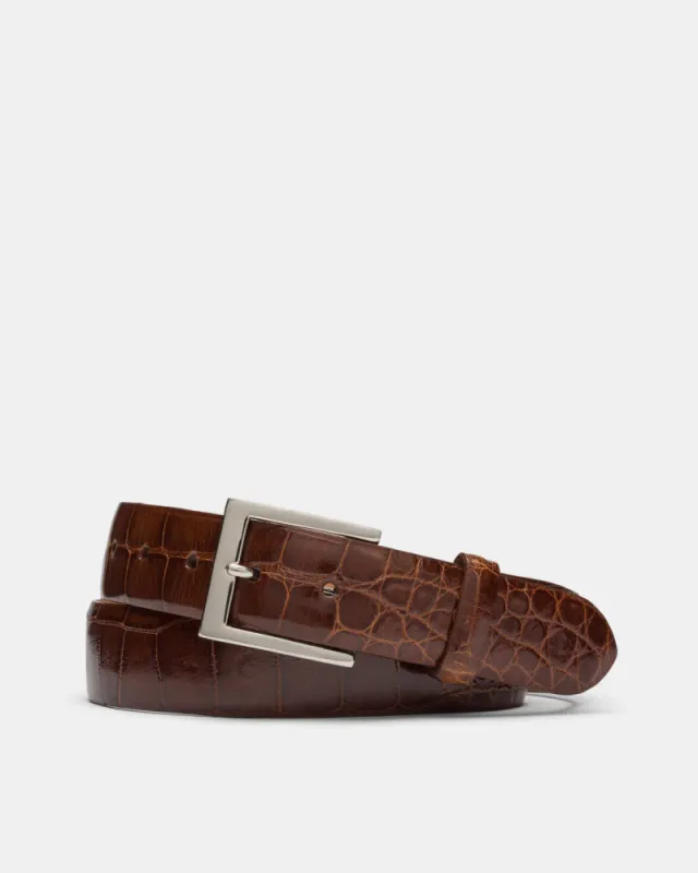Glazed American Alligator Belt in Cognac Leather sold by Cobbler Union