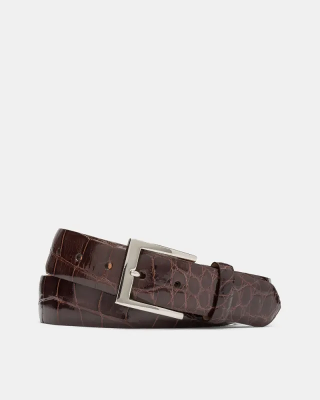Glazed American Alligator Belt in Chocolate Leather sold by Cobbler Union
