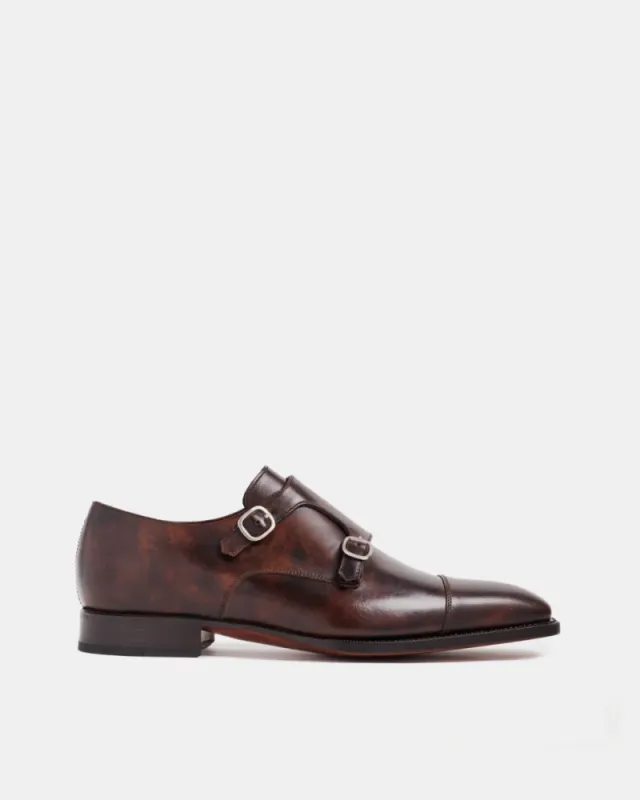 Museum Brown Leather Double Monk Strap Dress Shoe made by Cobbler Union