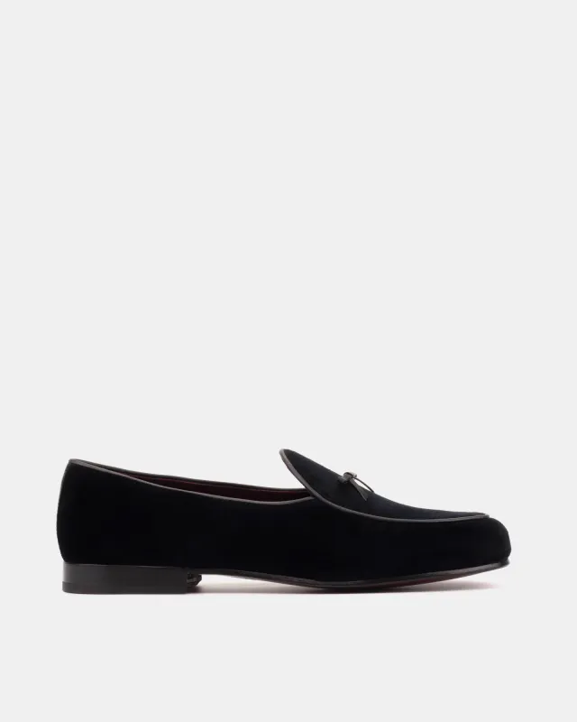 Black Velvet Belgian Loafer with Bow sold by Cobbler Union