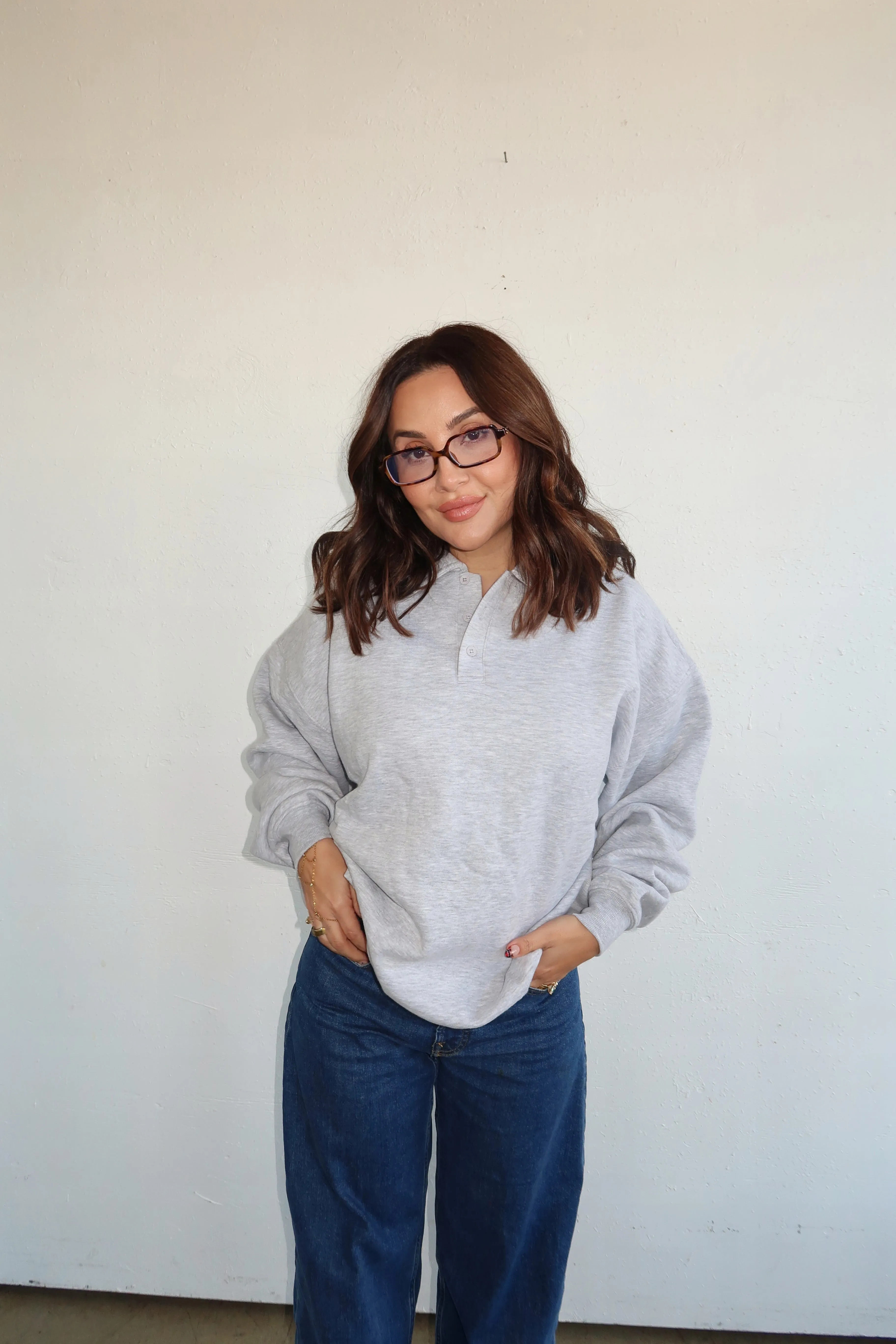 COLLARED BUTTON SWEATSHIRT sold by Elvn Elvn product image thumbnail 2