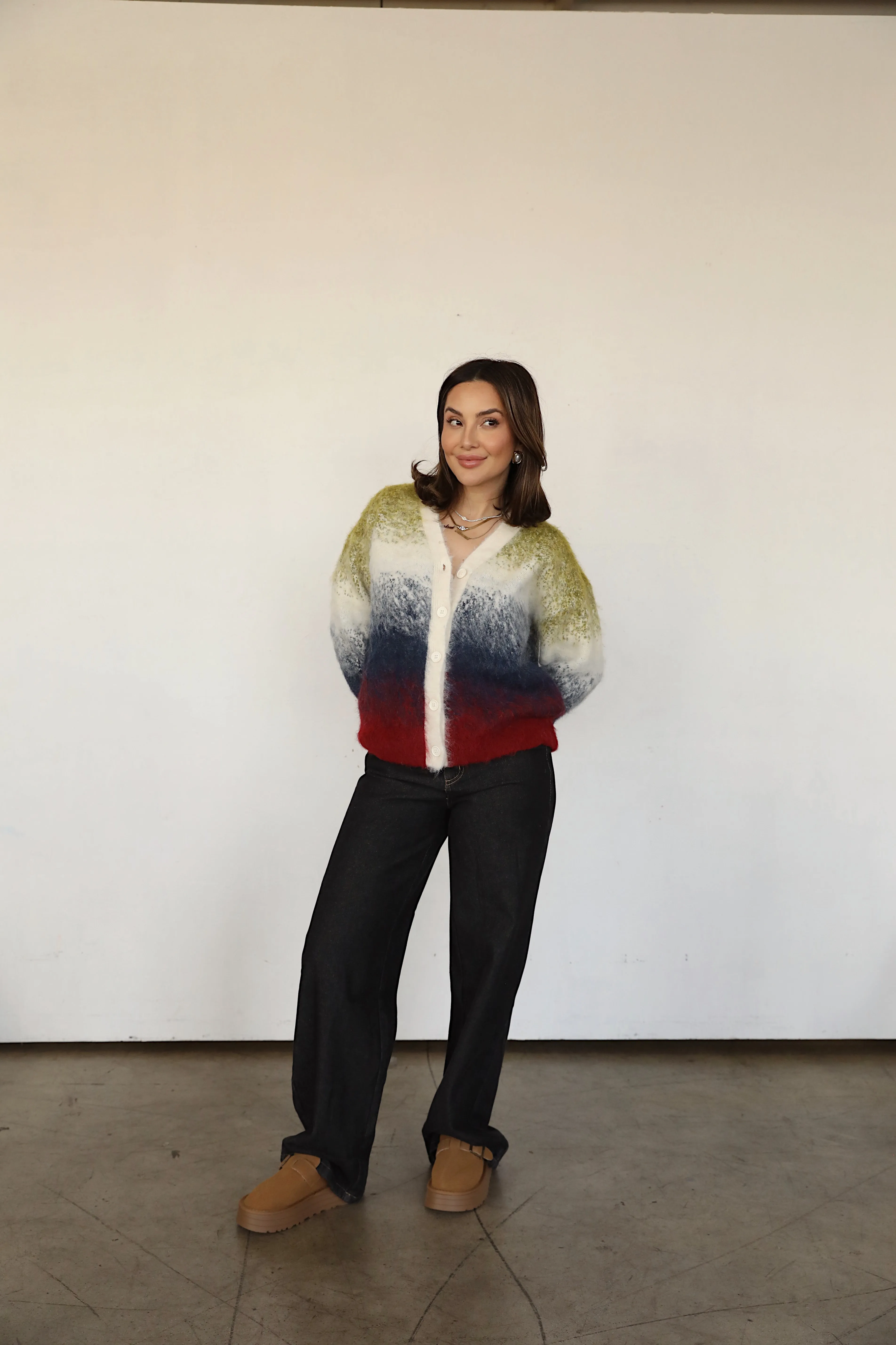 GRADIENT FUZZY CARDIGAN sold by Elvn Elvn