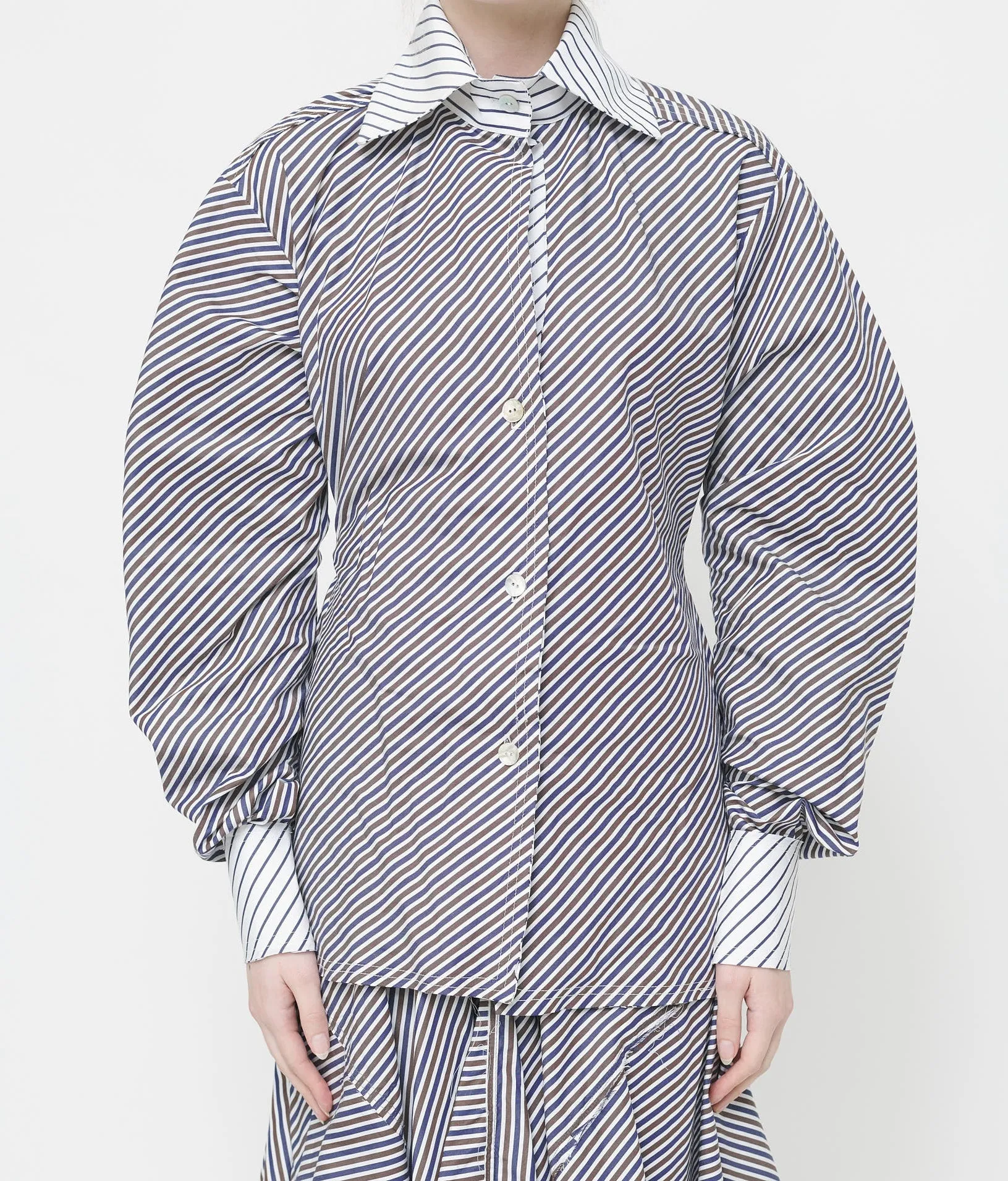 Navy/Brown Stripe Pinched Waist Shirt sold by Talia Byre product image thumbnail 2