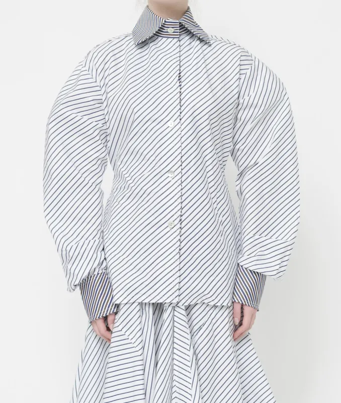White/Navy Stripe Pinched Waist Shirt sold by Talia Byre