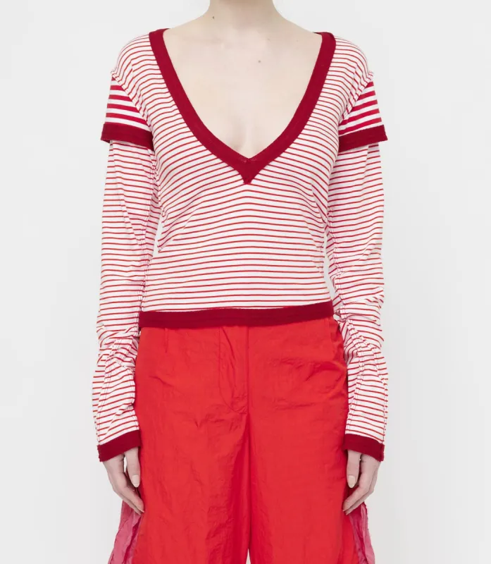 Red Stripe V Neck Top sold by Talia Byre
