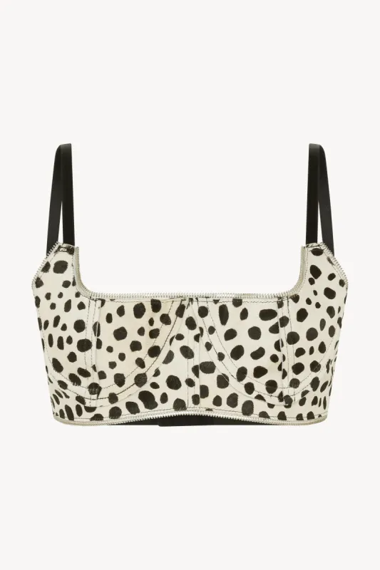 SS24 Dalmatian Print Leather Bra made by Talia Byre