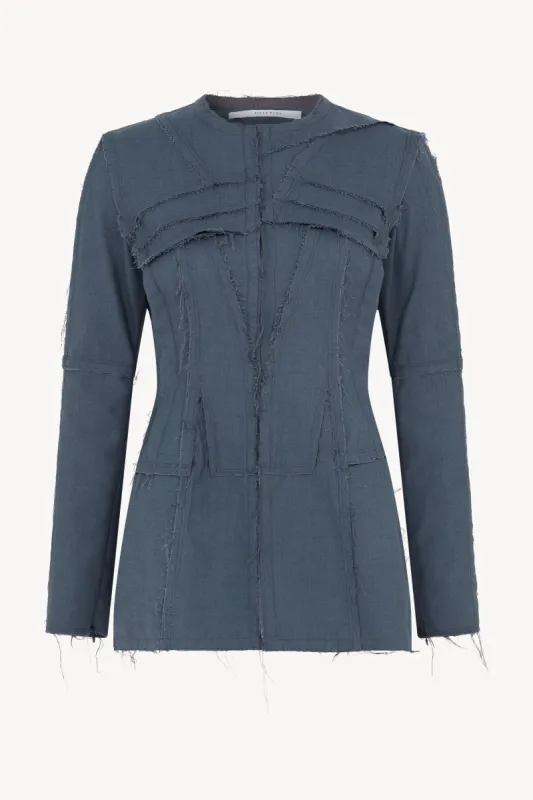 AW23 Blue Chambray Long Line Jacket sold by Talia Byre