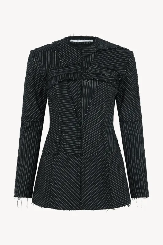 AW23 Black Pinstripe Long Line Jacket sold by Talia Byre