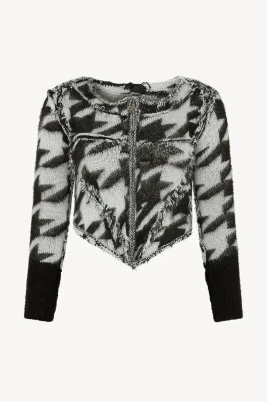 AW24 Black Houndstooth Corset Cardigan made by Talia Byre